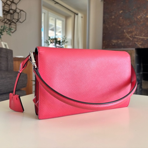 PRADA Saffiano Lux Sound Shoulder Bag Pink Clutch Silver - Picture 11 of 16